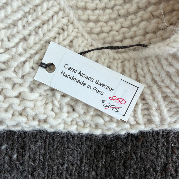 Handmade Alpaca Wool Sweater M/L Fringe Hand Knit Boho Artisan Peru Eco Undyed - Picture 12 of 16